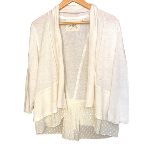 Anthro Angel of the North Cashmere Blend Swiss Dot Tier Ruffle Cardigan Sweater - Picture 5 of 12